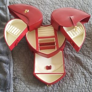 Red leather heart shaped jewelry box